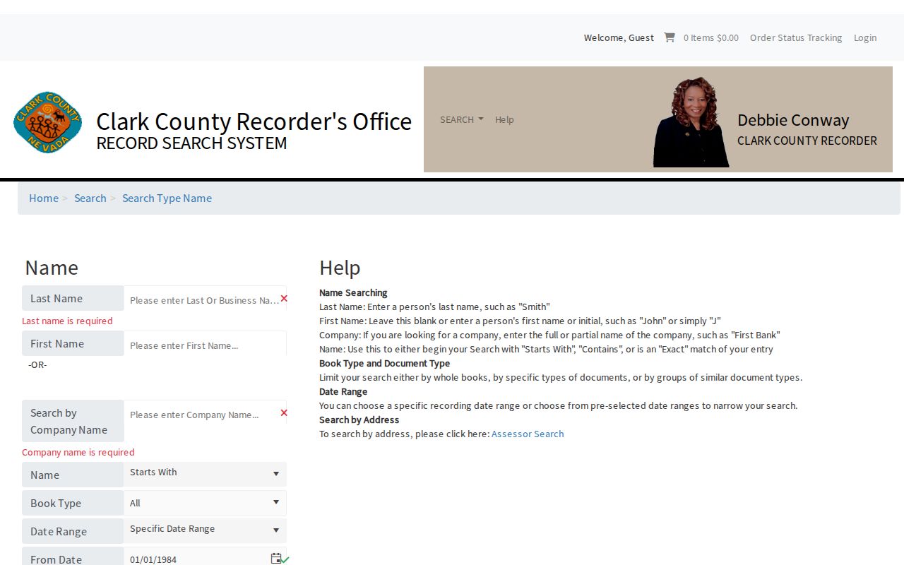 Paradise residents directory Clark County Recorder grantor grantee search