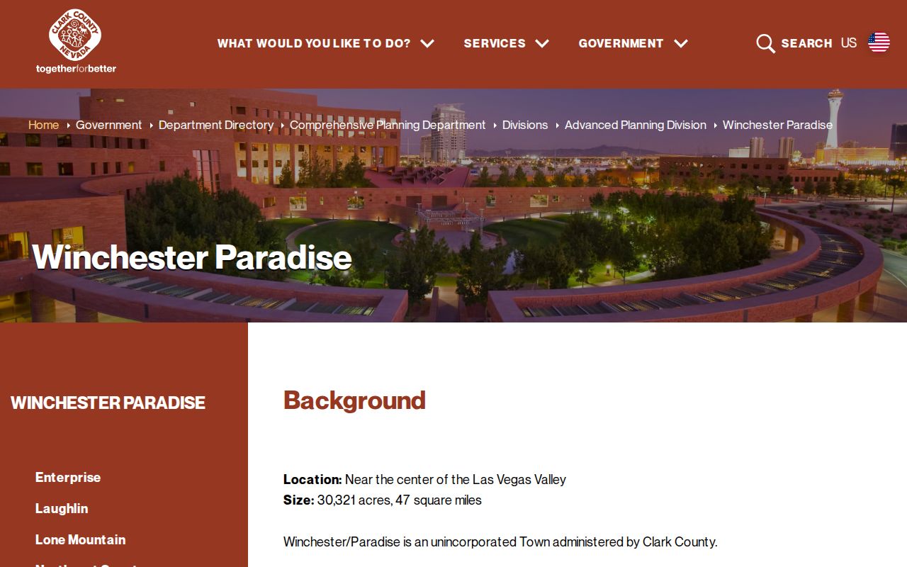Paradise residents directory Clark County Winchester-Paradise planning page