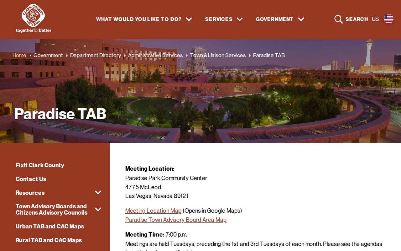Paradise neighbors Town Advisory Board meetings and public records