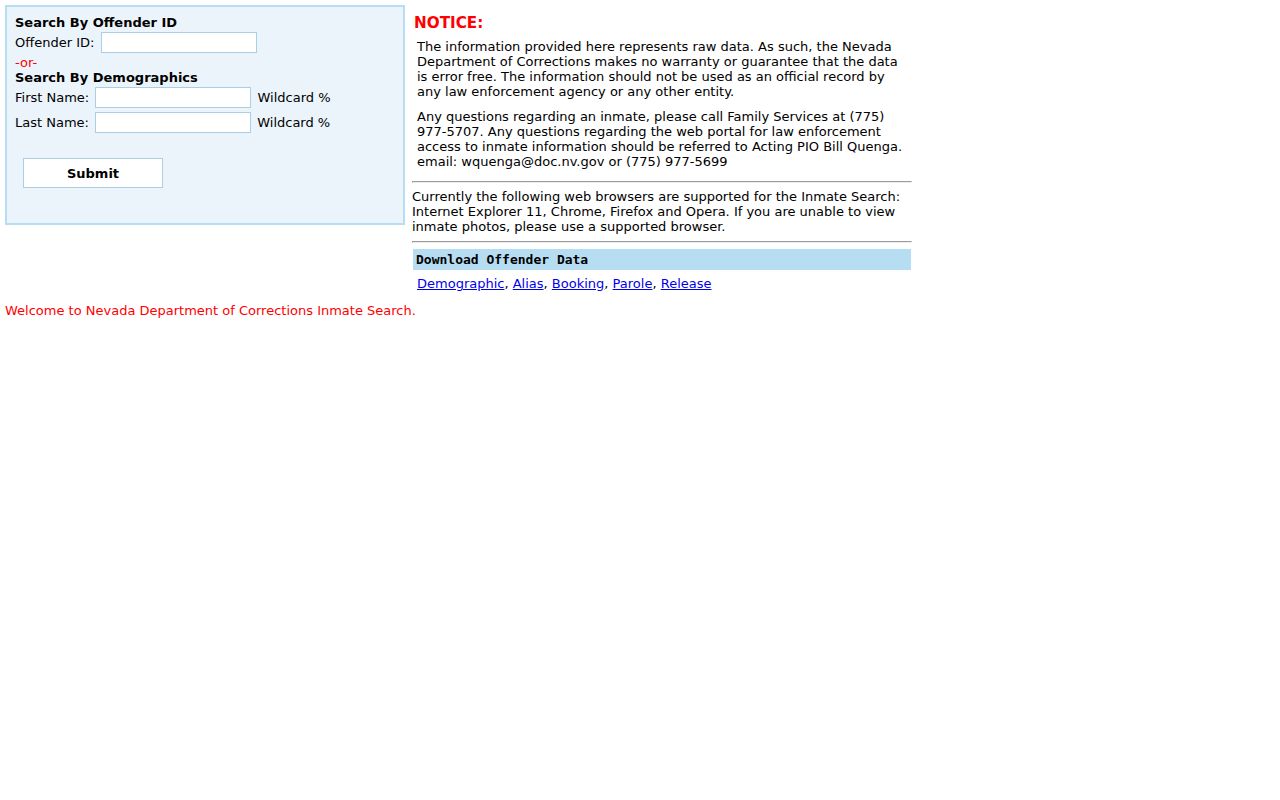 Paradise resident lookup Nevada Department of Corrections offender search