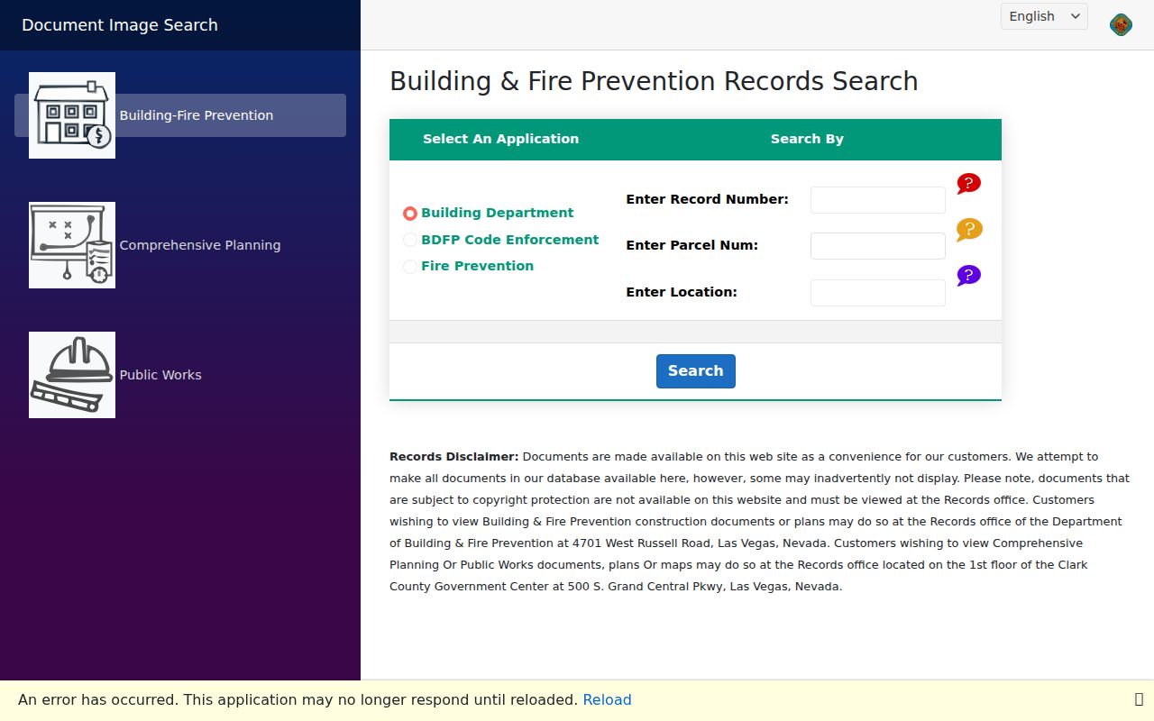 Paradise street directory Building and Fire document search controls